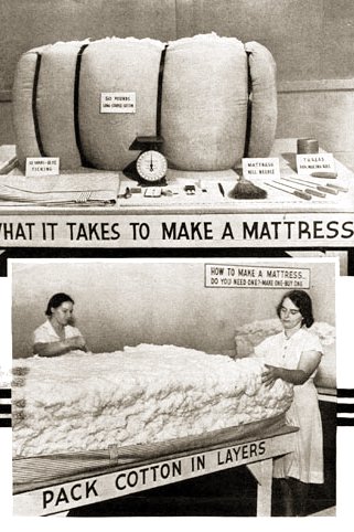 Photo on a 1940 USDA circular promoting home production of cotton mattresses