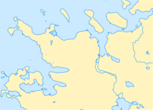 Mapa konturowa Reykjavíku, po prawej nieco na dole znajduje się punkt z opisem „Fylkisvöllur”