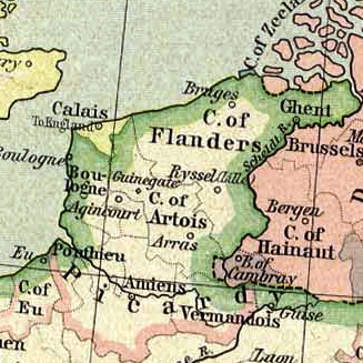 Map showing the situation of 1477, with Calais, the English Pale and neighbouring counties
