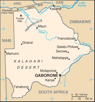 A map of Botswana.