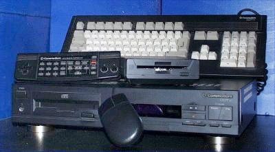 A CDTV unit with controller, keyboard, and mouse.