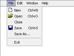 A drop-down menu of file operations in a Microsoft Windows program.