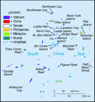 De facto territories in the Spratly Islands