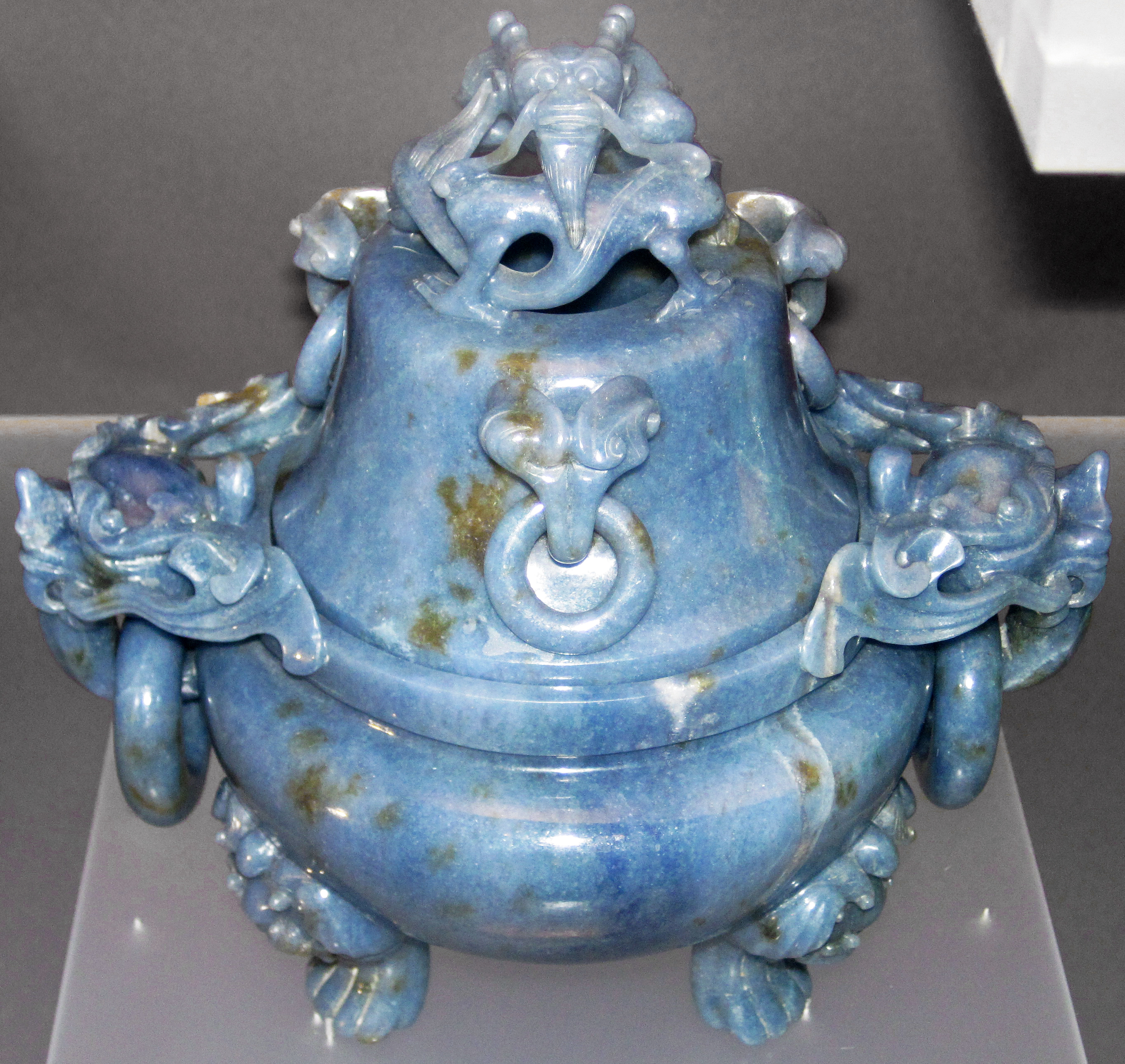 blue jadeite carving chinese incense burner antique