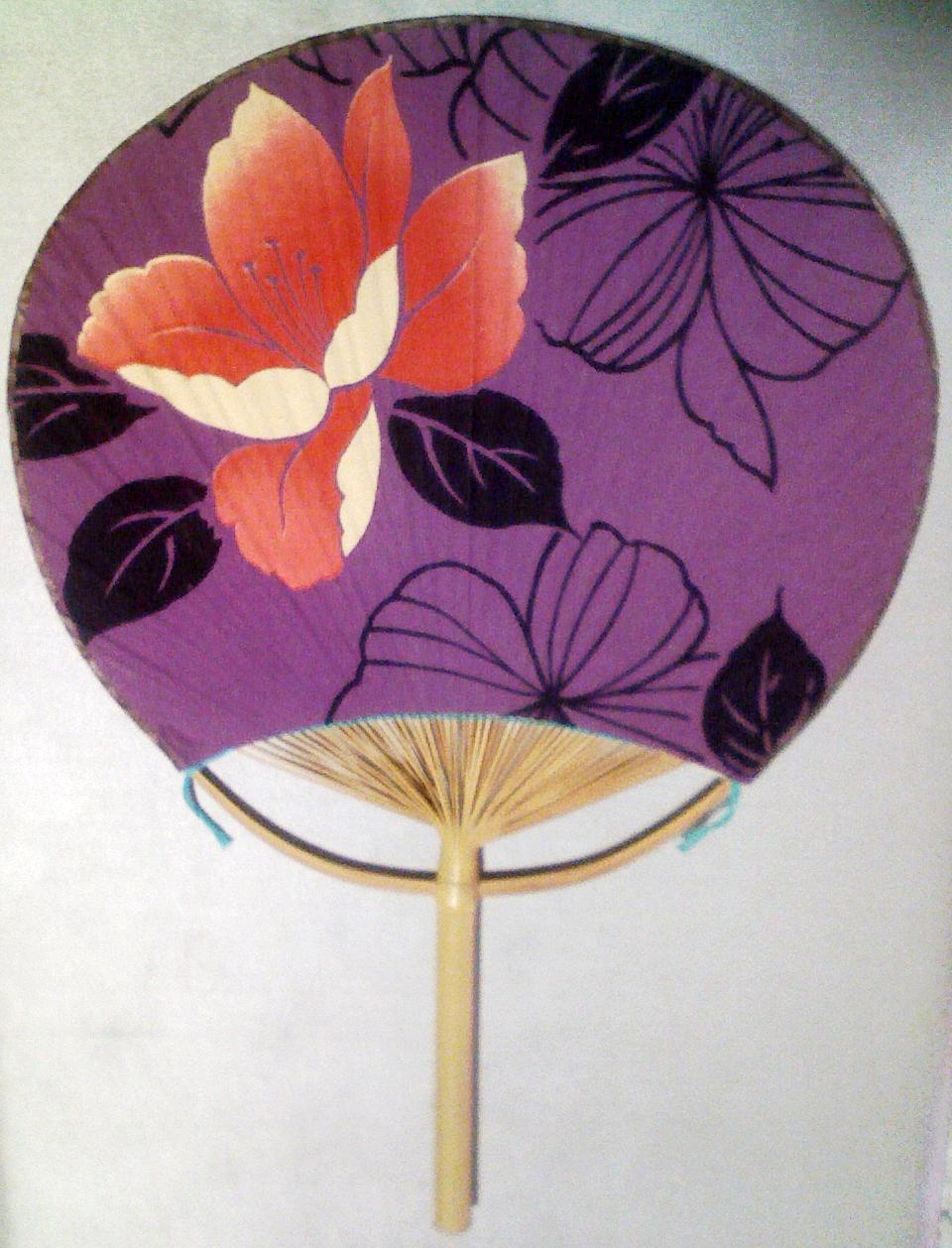 Japanese Uchiwa Paper Hand Fan with Flower