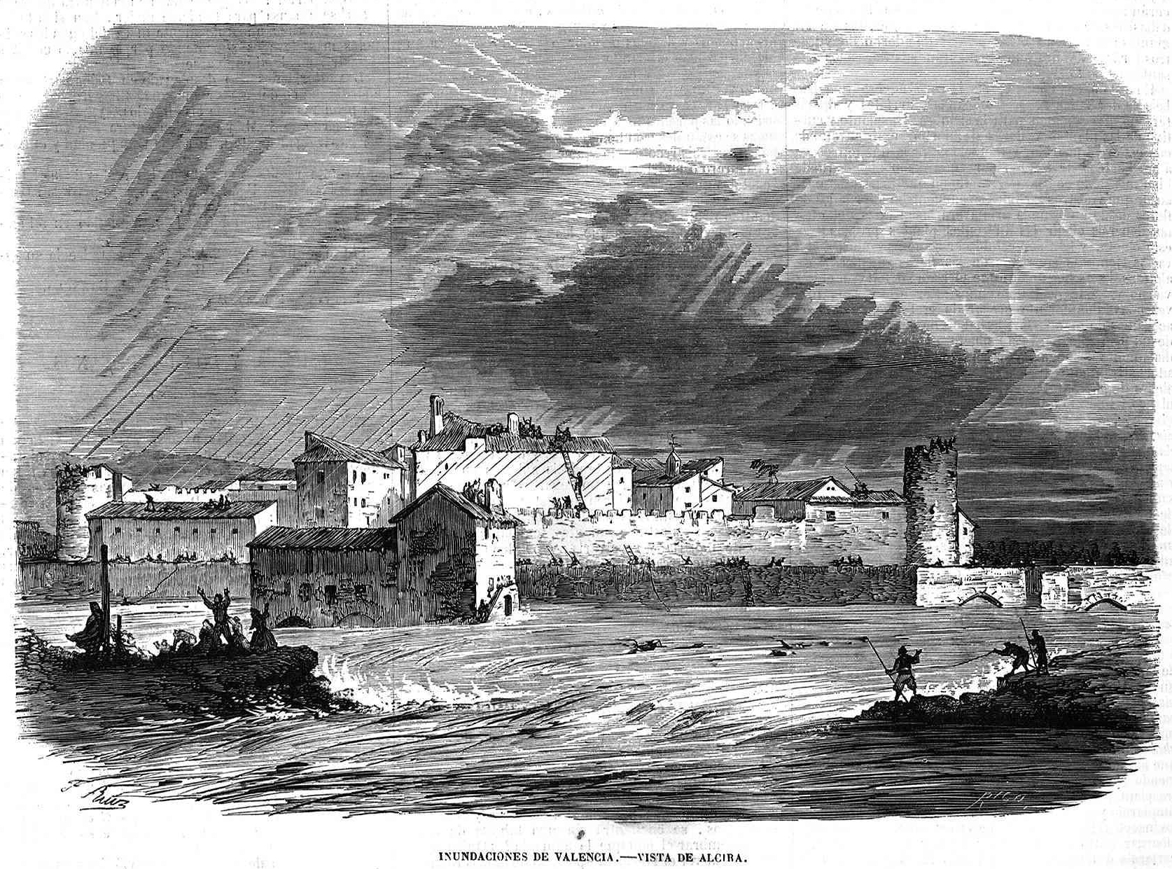 Inundaciones de Valencia de 1864, vista de Alcira.