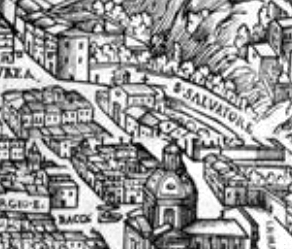 San Salvatore ad Tres Images (benämnd S. SALVATORE) på Maggis, Maupins och Losis Rom-karta från 1625.