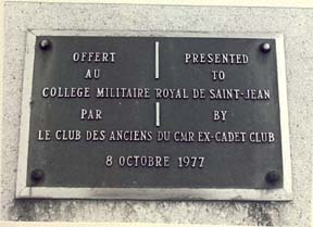 File:Plaque Presented to Royal Military College Saint-Jean by ex cadet club 8 Oct 1977.jpg