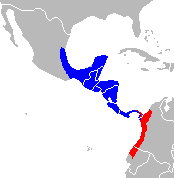 Distribuição geográfica de A. fusciceps em vermelho.