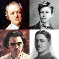 Poets whose words Britten set included (clockwise from top l) Blake, Rimbaud, Owen and Verlaine Britten-poets.jpg