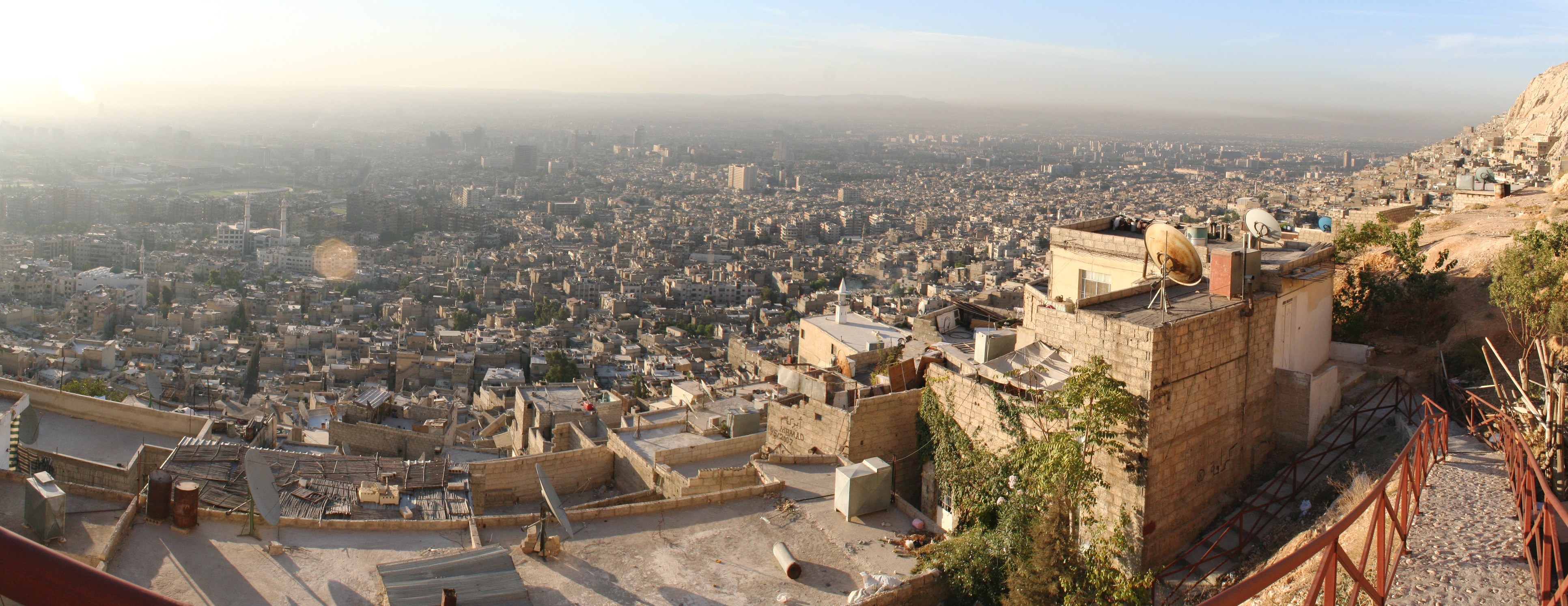 Damascus Syria Roof View Straight Street Scene Panorama Photo Stereoview G123 