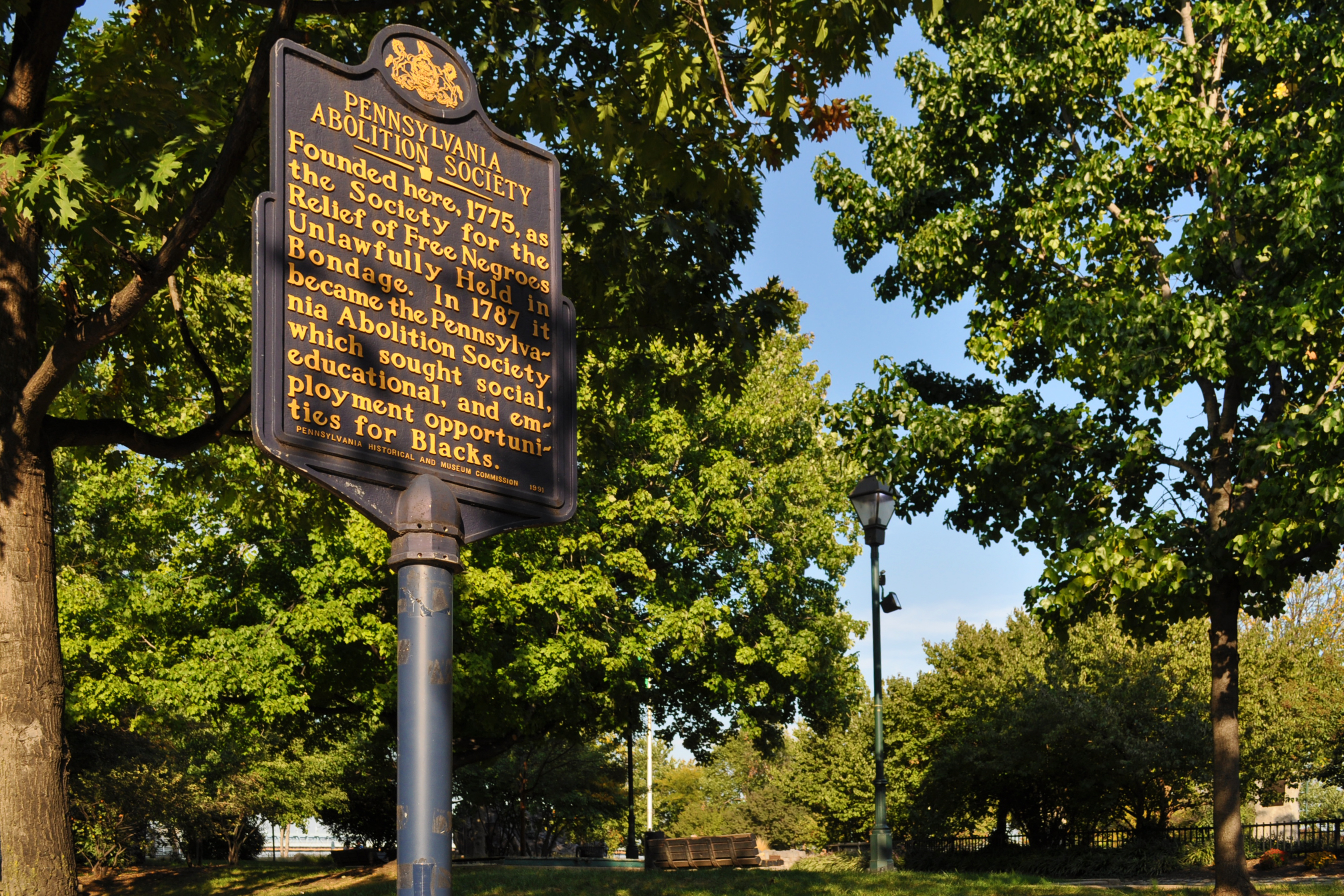 Pennsylvania Abolition Society Historical Marker at S. Front near Walnut Sts. Philadelphia, Pennsylvania