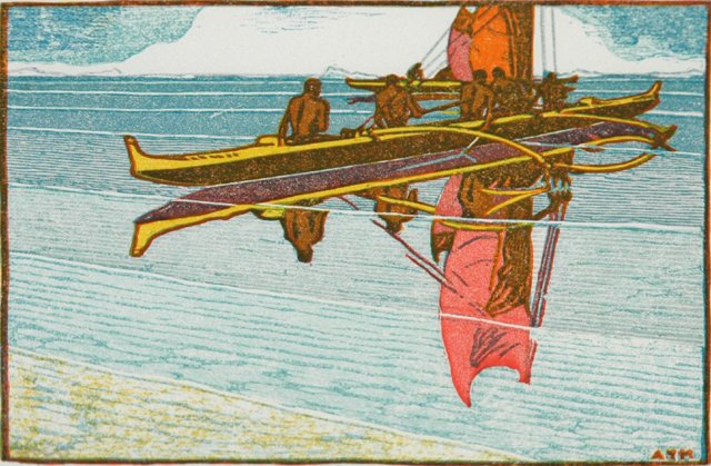 File:'Canoe Reflection', woodblock print by Arman Manookian.jpg