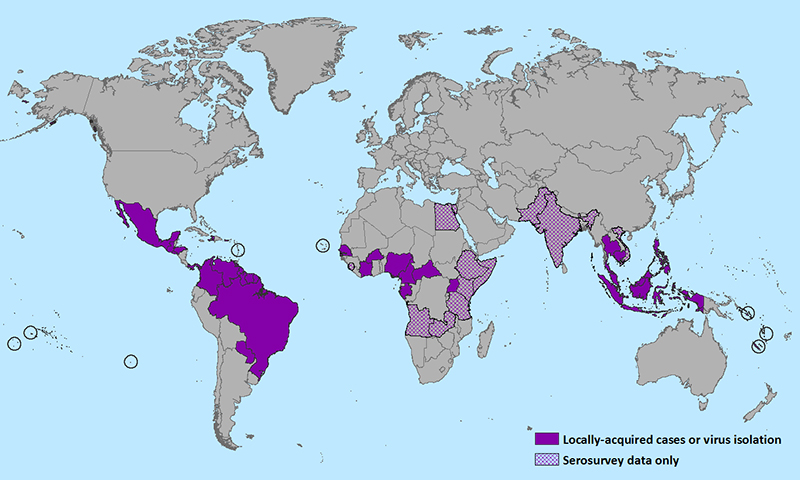 CDC map of Zika virus distribution as of 15 January 2016