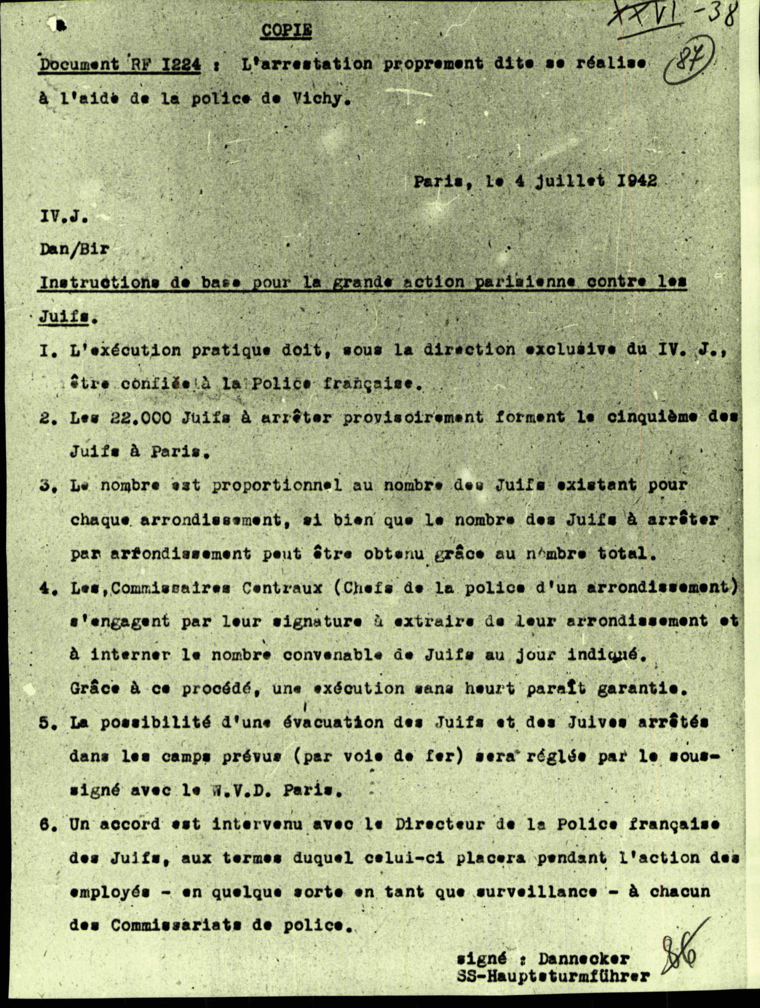 Lettre du Bureau IV concernant l'organisation de la rafle du Vel d'Hiv (juillet 1942).jpg