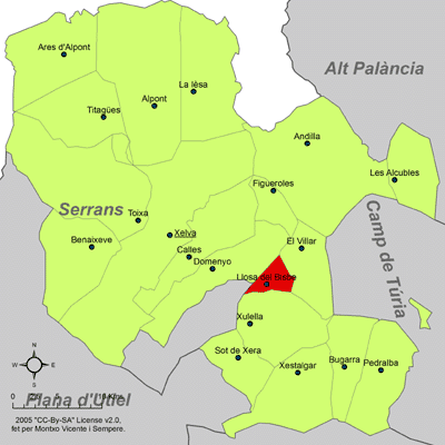 File:Localització de Llosa del Bisbe respecte dels Serrans.png