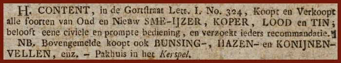 Konijnenvellen te koop gevraagd, 1818