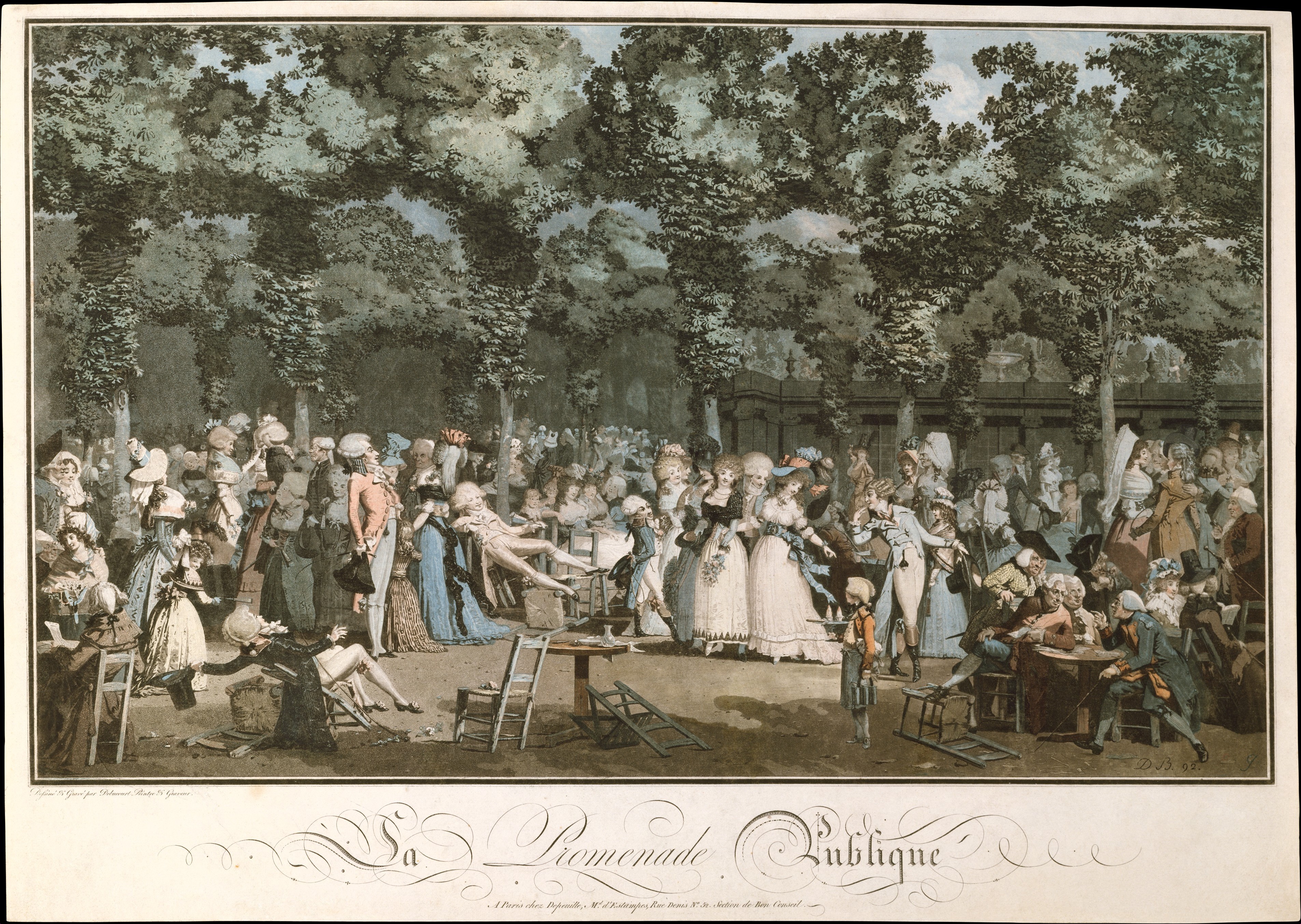 Debucourt's ''The Public Promenade'', painted in colour from various plates, using etching, engraving, and aquatint in 1792