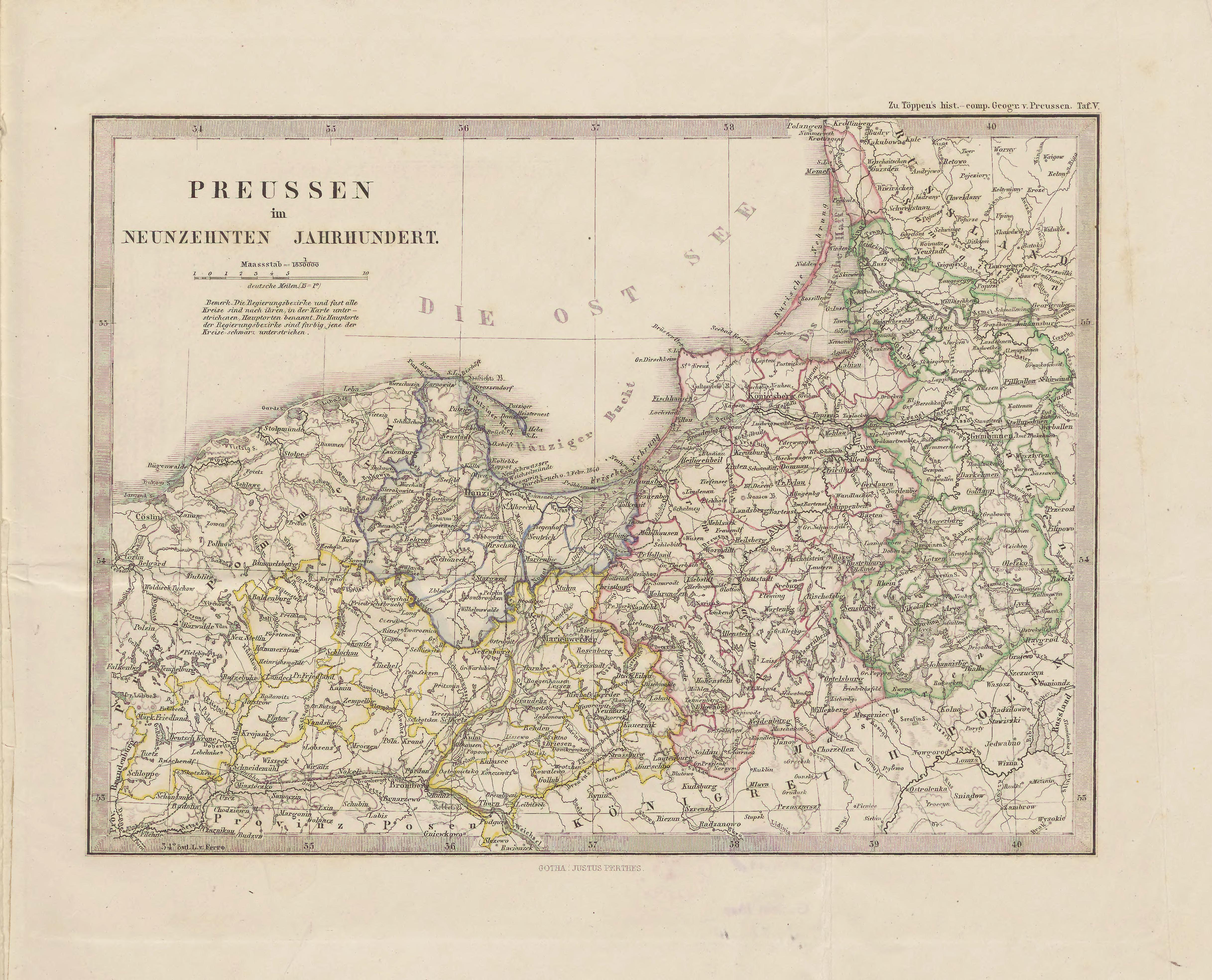 Map of West and East Prussia from Toeppen's "Atlas zur historisch-comparativen Geographie von Preussen" (1858).