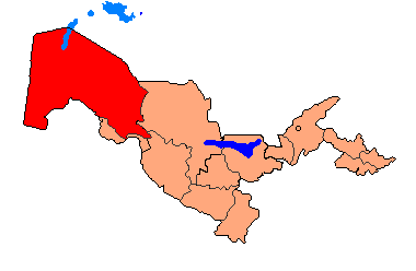 Map of Uzbekistan. Karakalpakstan in red.