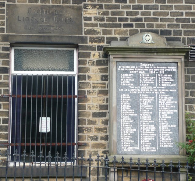 File:War Memorial, Greetland Liberal Club, Rochdale Road B6113, Greetland - geograph.org.uk - 986756.jpg