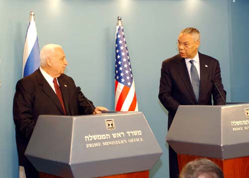 Ariel Sharon with Colin Powell.jpg