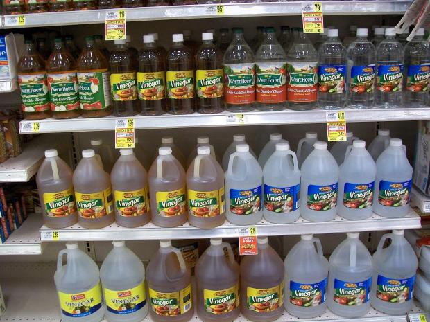 Bottles of vinegar at a supermarket