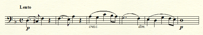 Det indledende tema for D-molls symfoni spillet på viola, cello og kontrabas