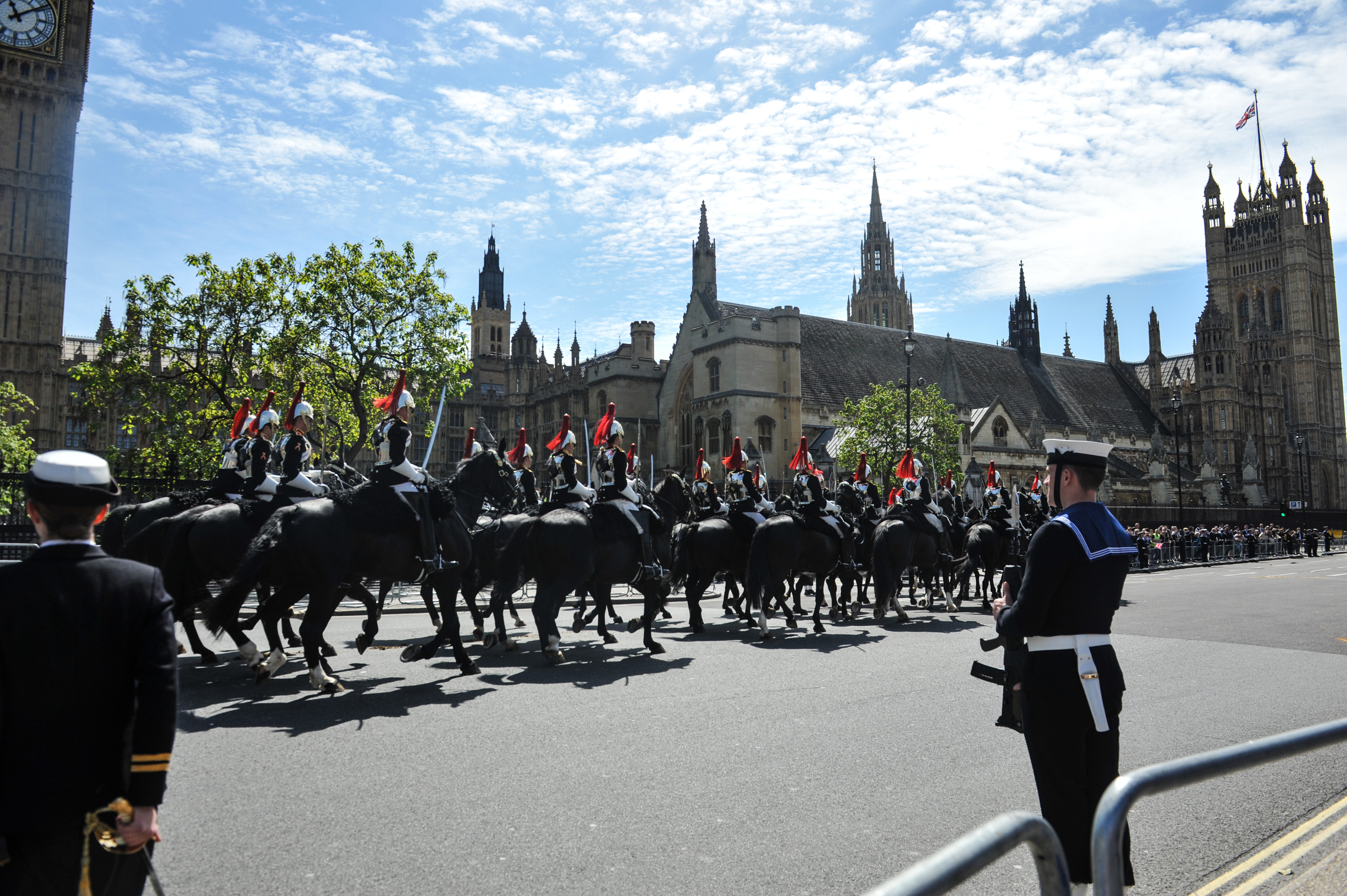 Blues and royals. May Day guy Fawkes Day Trooping of the Colour, St David's Day, Highland games, the State Opening of Parliament up-Helley-AA.