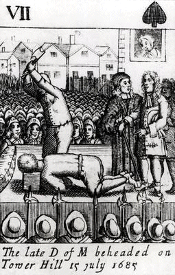 Depiction of the 1685 execution of James Scott, 1st Duke of Monmouth at Tower Hill in a popular print.