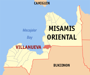 Mapa sa Misamis Oriental nga nagpakita kon asa nahimutang ang Villanueva
