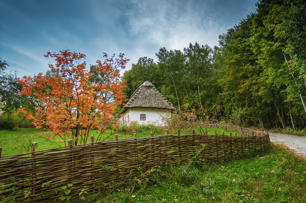 Украинский сад. Плетень Мазанка Украина. Изгородь вокруг деревни Околица села. Украина природа. Украинские пейзажи деревни.