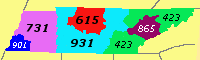 Map of all Tennessee area codes Area codes TN.png