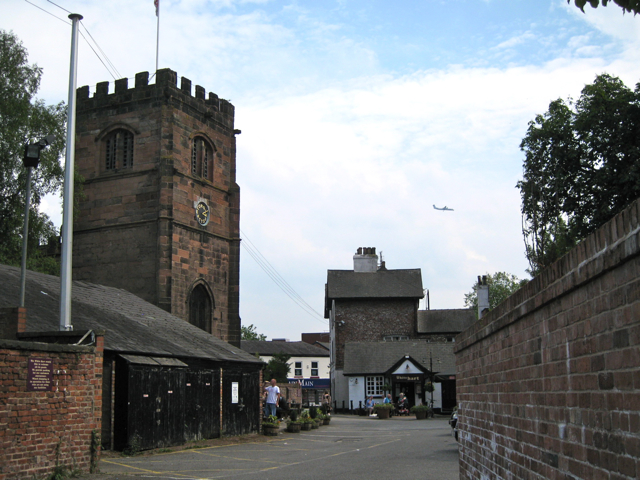 File:Cheadle, St Mary's church, the White Hart and jet - geograph.org.uk - 1900959.jpg