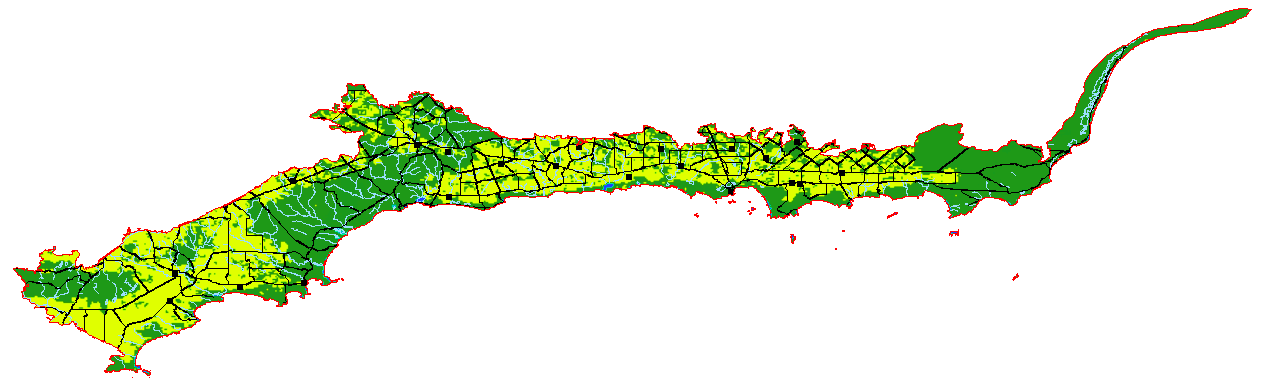 The Esperance Plains region, with agricultural areas in yellow, and native vegetation in green