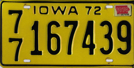 File:Iowa 1974 license plate - Number 77 167439.jpg