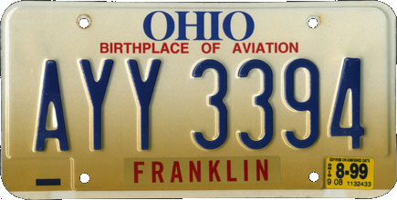 1997-2001 oh license plate
