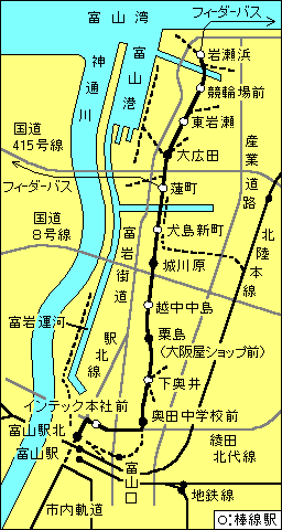 富山地方鉄道富山港線の路線図