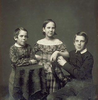 Daguerreotype showing Holmes's children, 1854: Edward Jackson Holmes, Amelia Jackson Holmes and Oliver Wendell Holmes Jr.