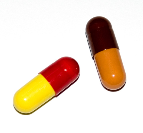 two gelatin capsules