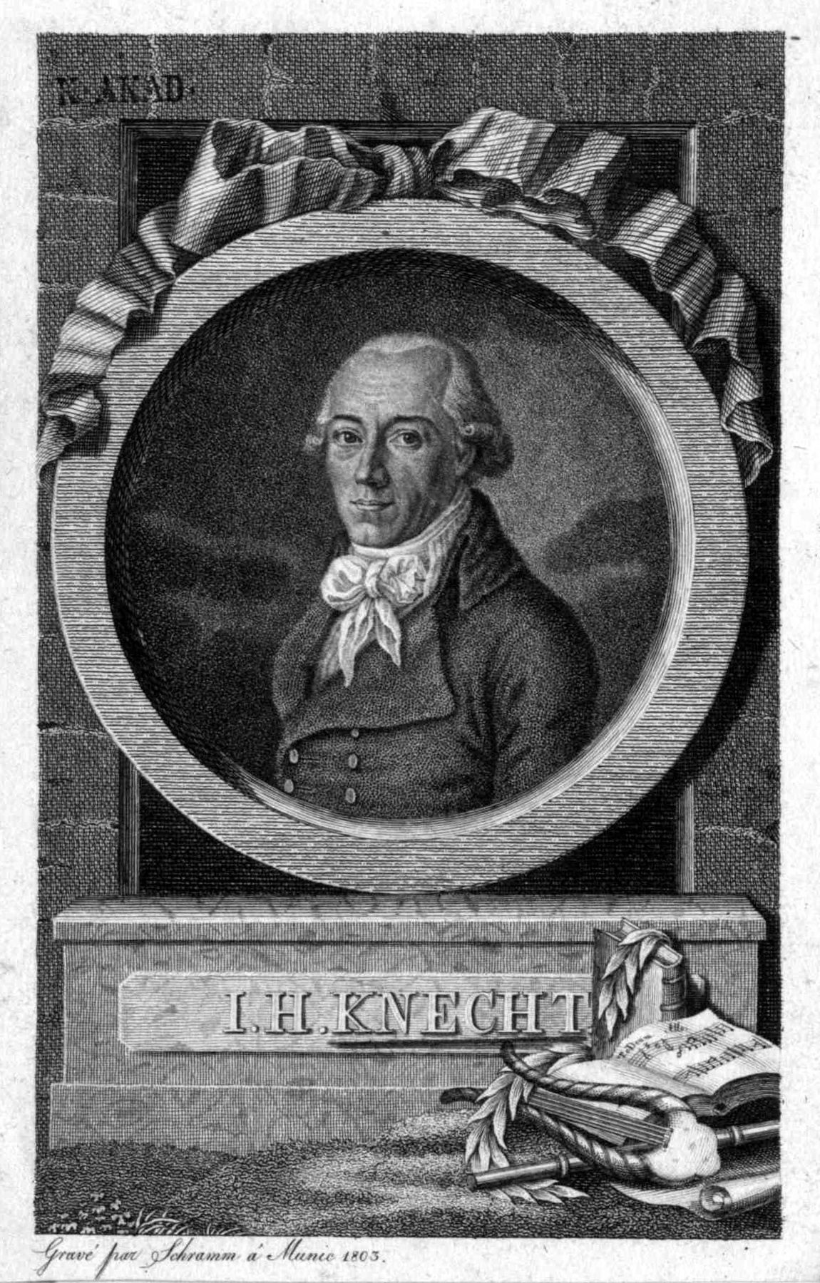 Justin Heinrich Knecht, Kupferstich von Schramm, um 1803