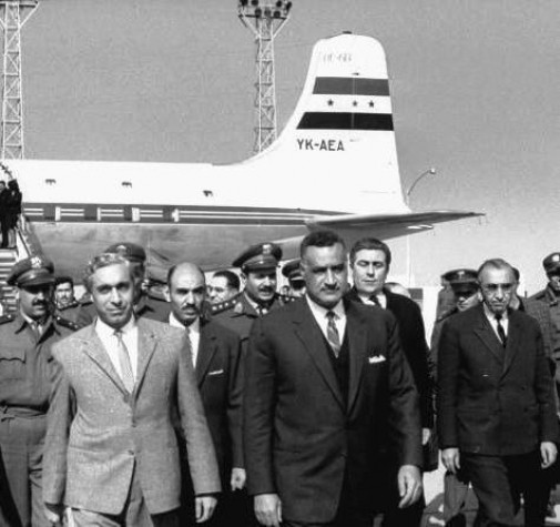 File:President Amin al-Hafez at Cairo Airport in August 1963 being greeted by President Gamal Abdul Nasser.jpg