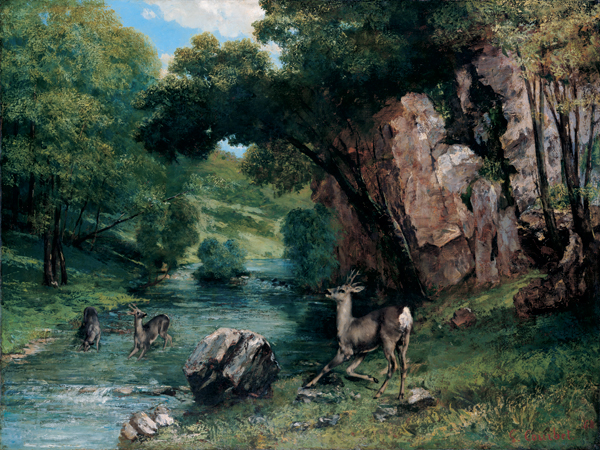File:'Roe Deer at a Stream', oil on canvas painting by Gustave Courbet.jpg