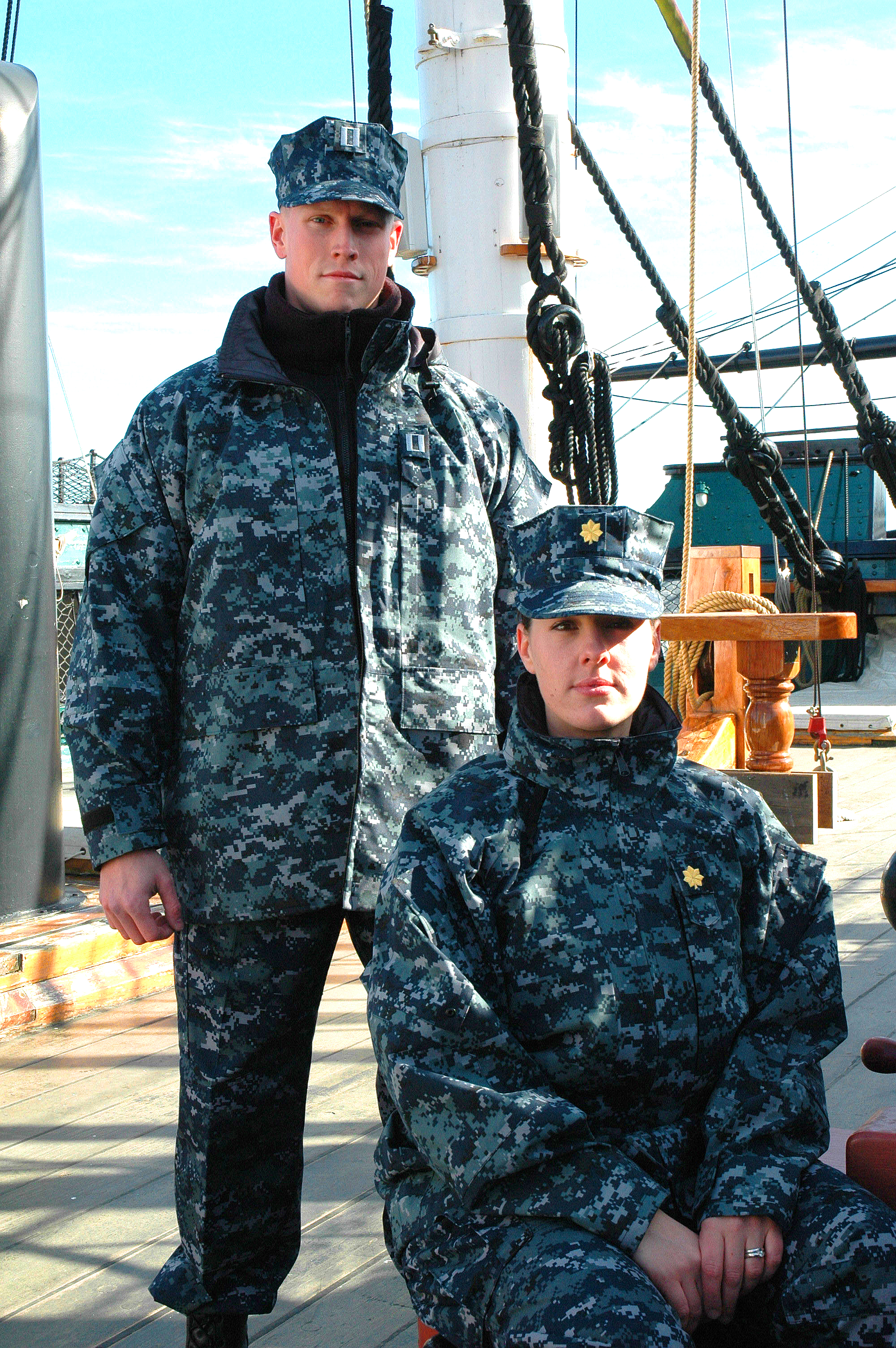 blue camouflage uniform