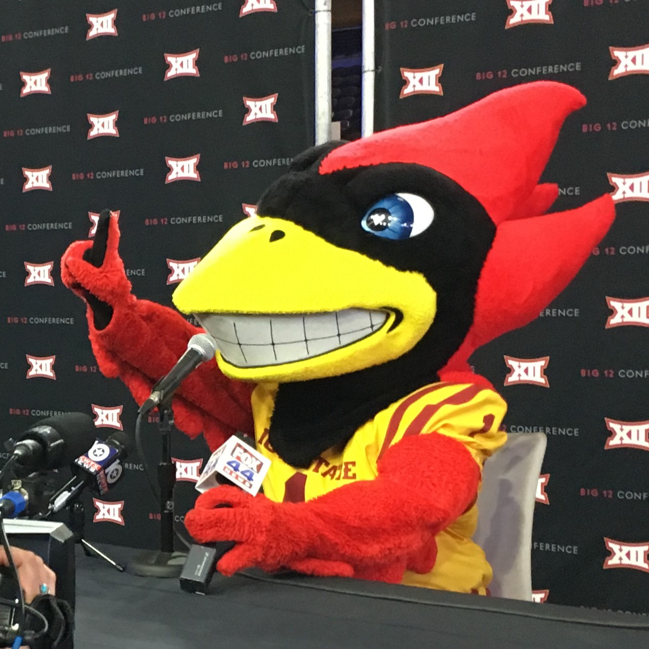 Cartoon Cardinal School Mascot Playing Soccer or Football Stock