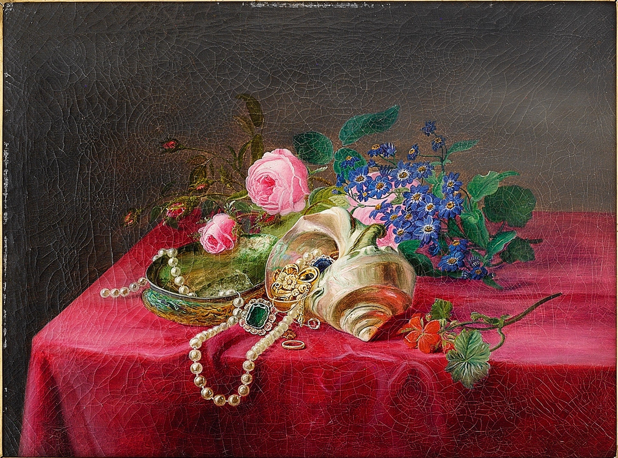File:Frants Bøe - med blomster, muslinger og smykker; 1886.jpg Commons
