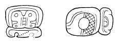 "sign entry" or "impinged bone element" (versions of the early and late classical period) Maya Hieroglyph Fig 7 4.png