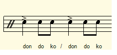 Music notation indicating a drum rhythm
