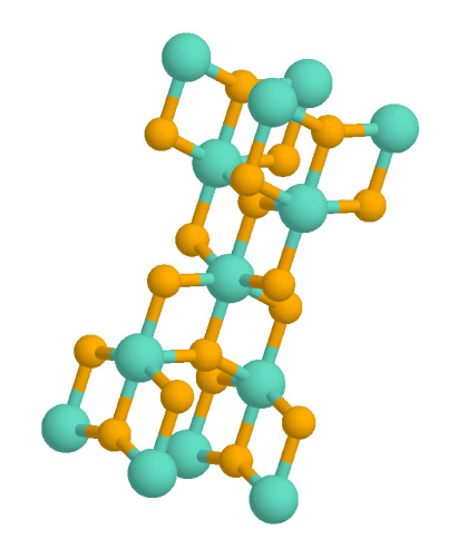 Structure of anatase. Together with rutile and brookite, one of the three major polymorphs of TiO2.