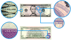 File:Microprinting features on a 5 U.S. dollar bill.jpg